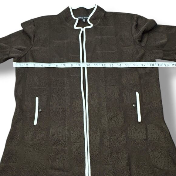 Ming Wang Knit Cardigan Sweater Brown Mandarin Collar Hook and Eye Women’s Sz PS - Picture 4 of 13